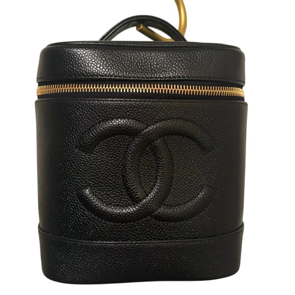 Chanel CC Logo Vanity Bag Black Caviar Leather